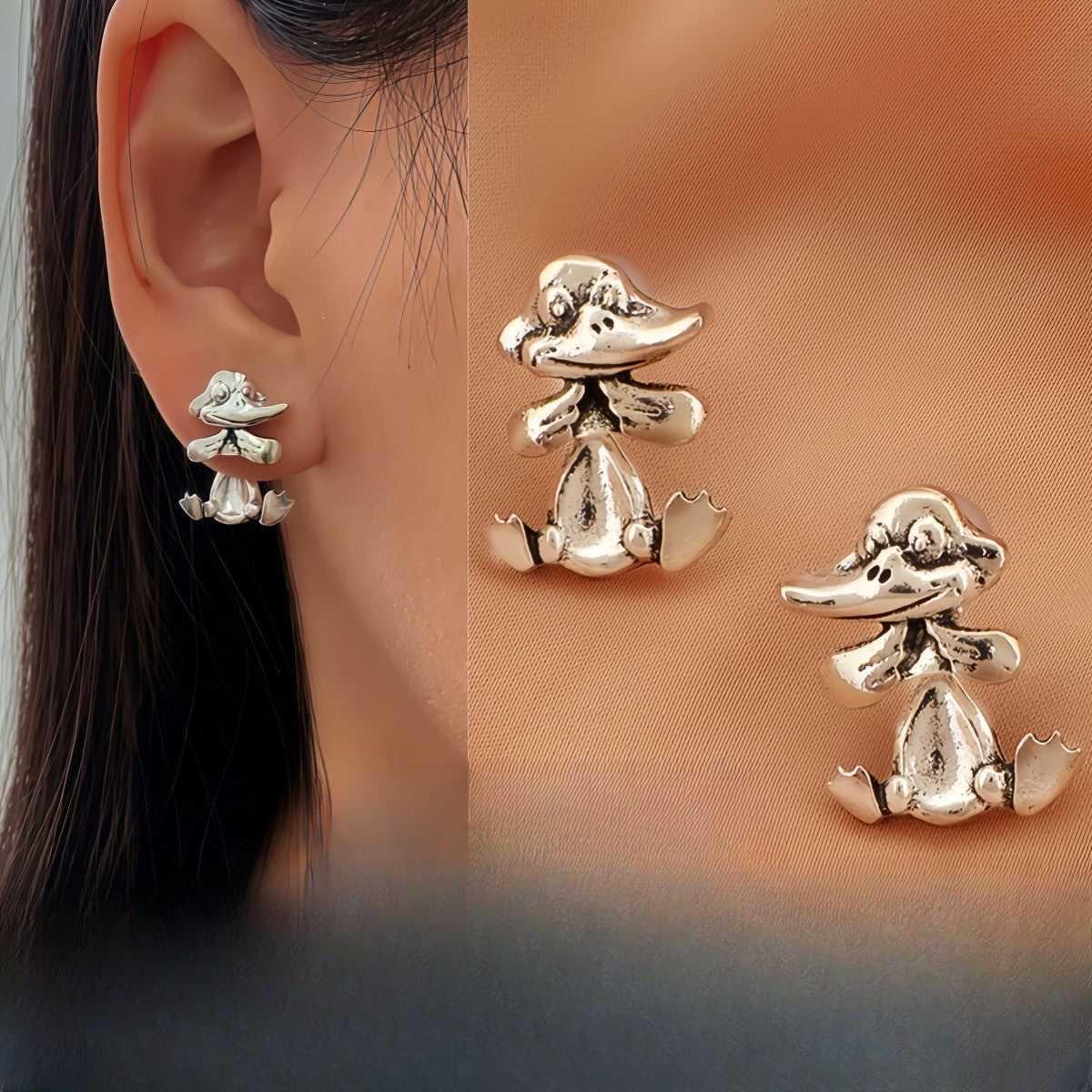Vintage Cartoon Duck Stud Earrings