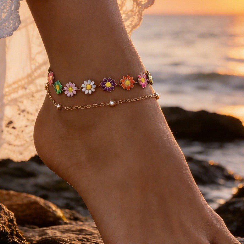 Boho Multi-Color Daisy Anklet