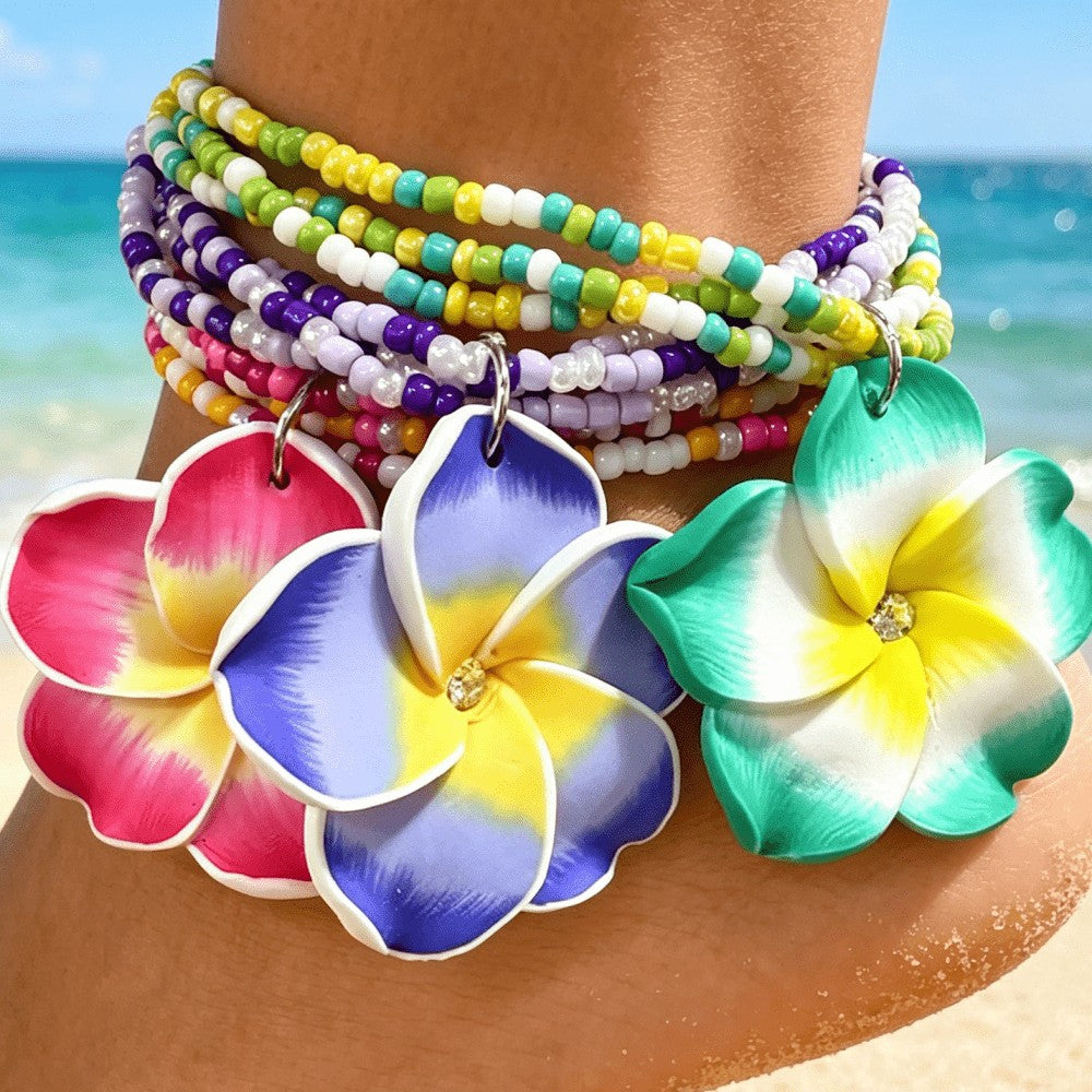 Boho Tropical Flower Multi-Strand Anklet