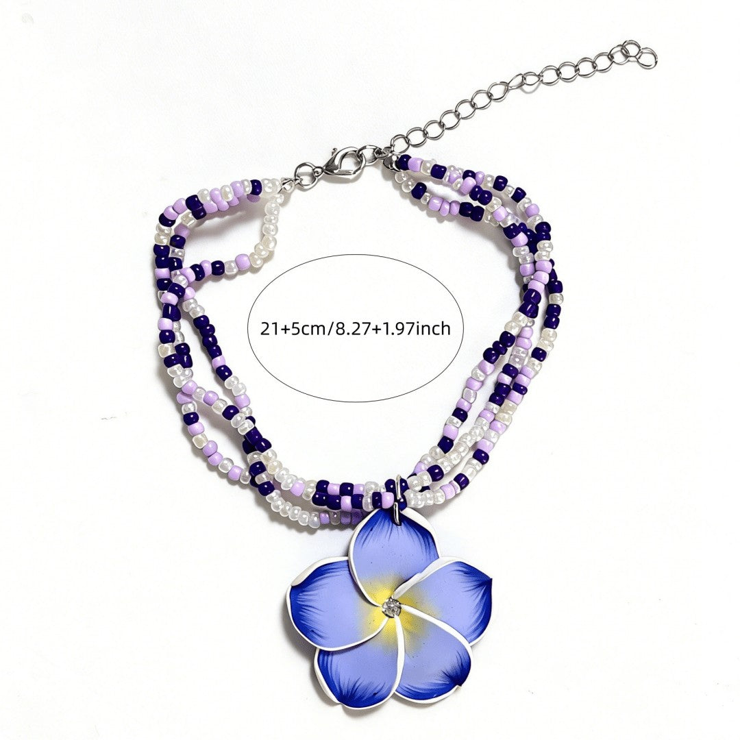 Boho Tropical Flower Multi-Strand Anklet