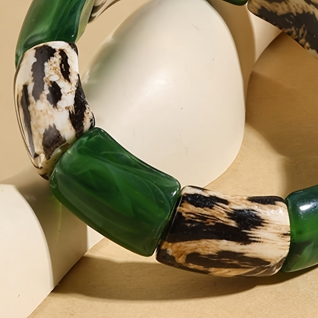 Boho Green Leopard Resin Bracelet