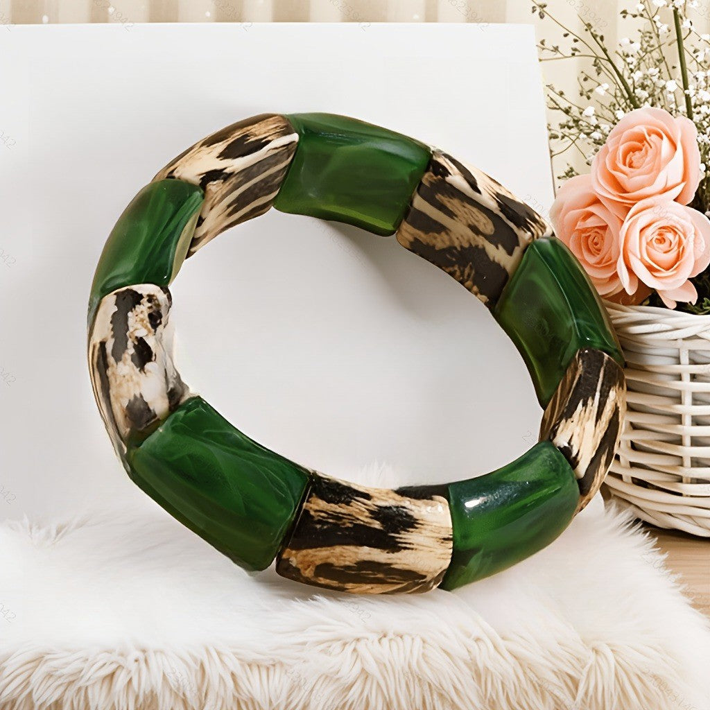 Boho Green Leopard Resin Bracelet