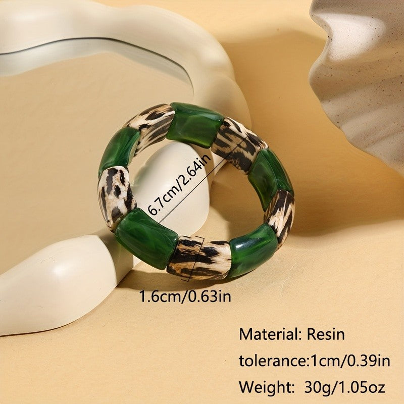 Boho Green Leopard Resin Bracelet