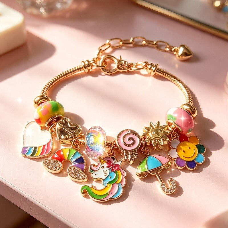 Cute Rainbow Unicorn Charm Bracelet