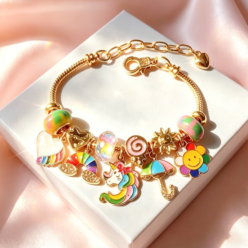 Cute Rainbow Unicorn Charm Bracelet