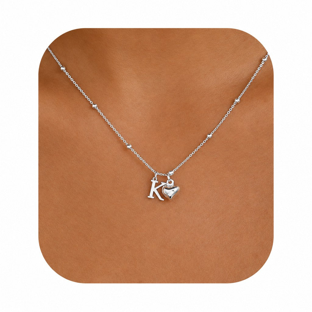 Dainty Initial Heart Pendant Necklace