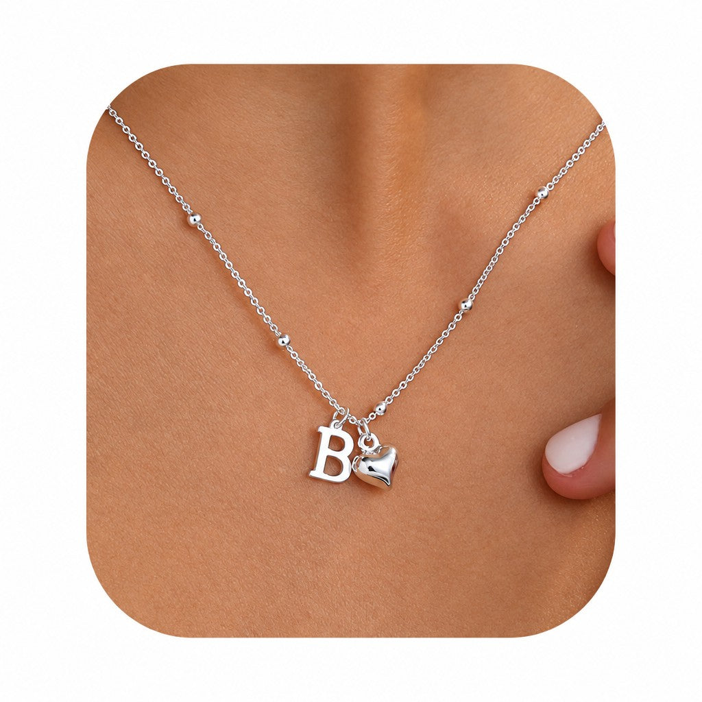 Dainty Initial Heart Pendant Necklace