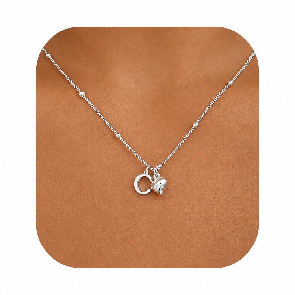Dainty Initial Heart Pendant Necklace
