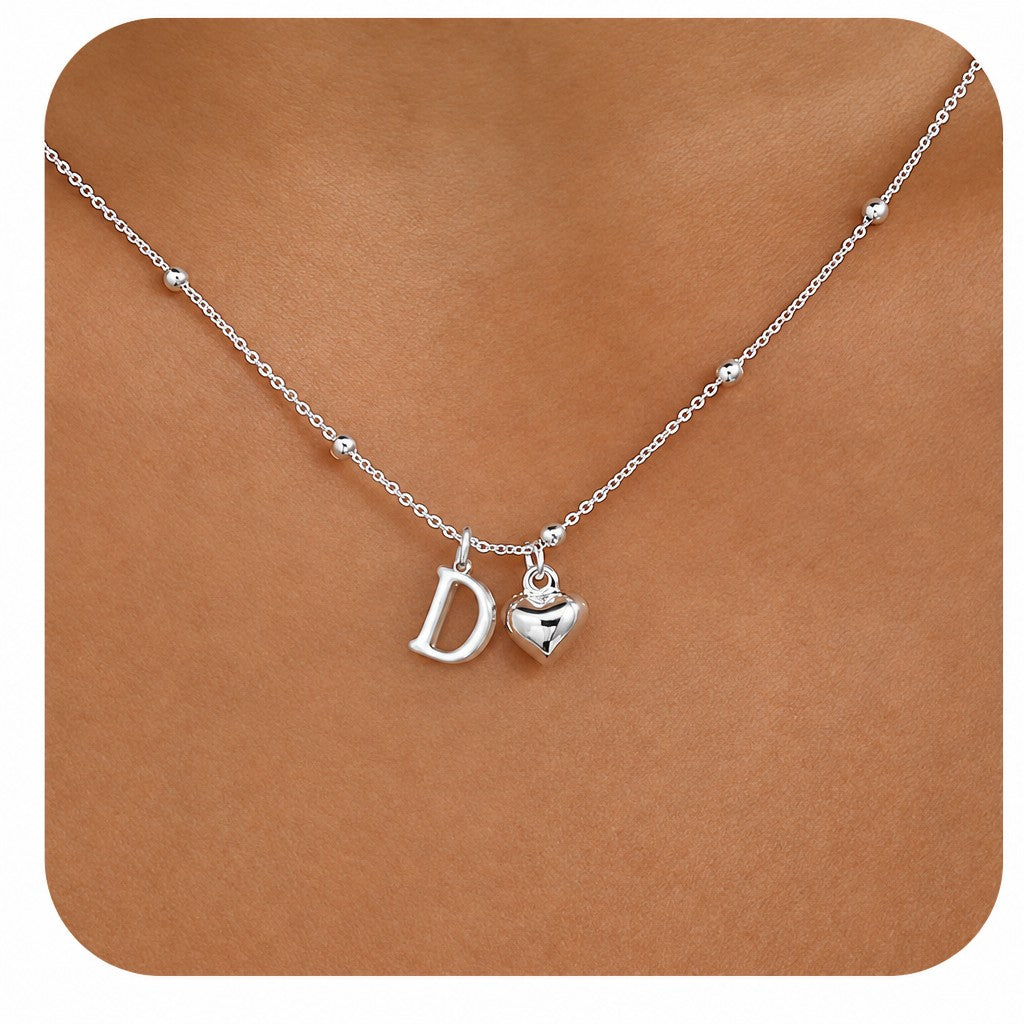 Dainty Initial Heart Pendant Necklace
