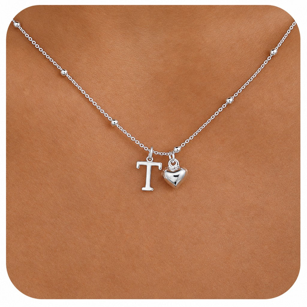 Dainty Initial Heart Pendant Necklace