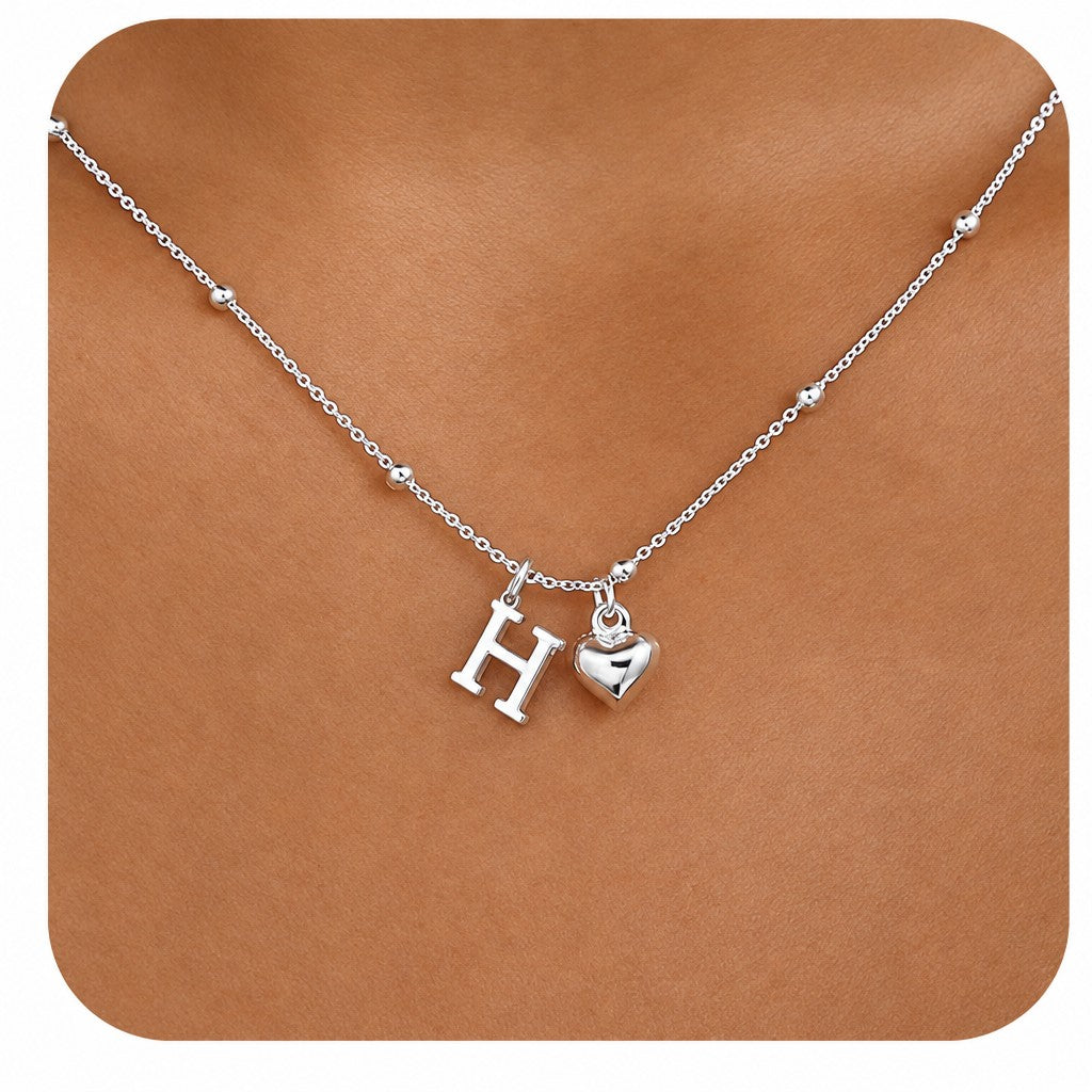 Dainty Initial Heart Pendant Necklace