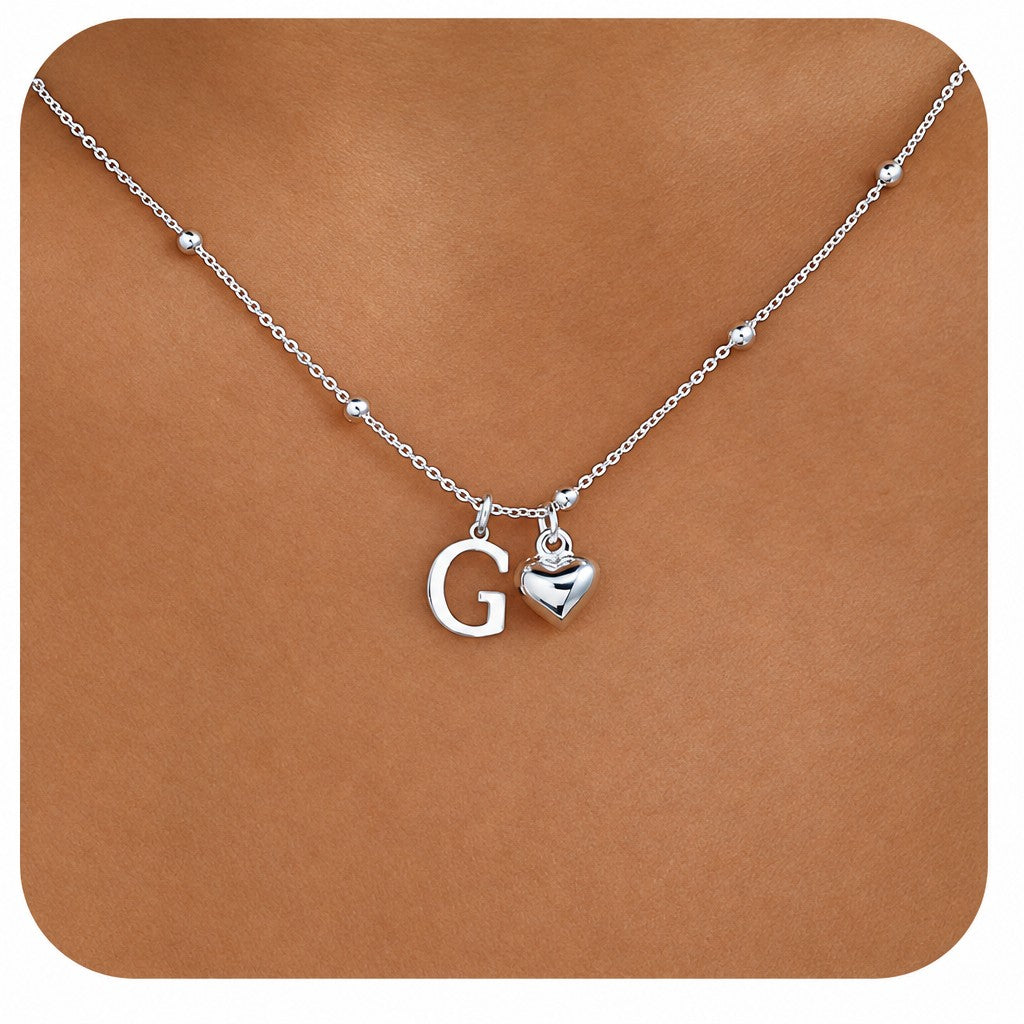 Dainty Initial Heart Pendant Necklace