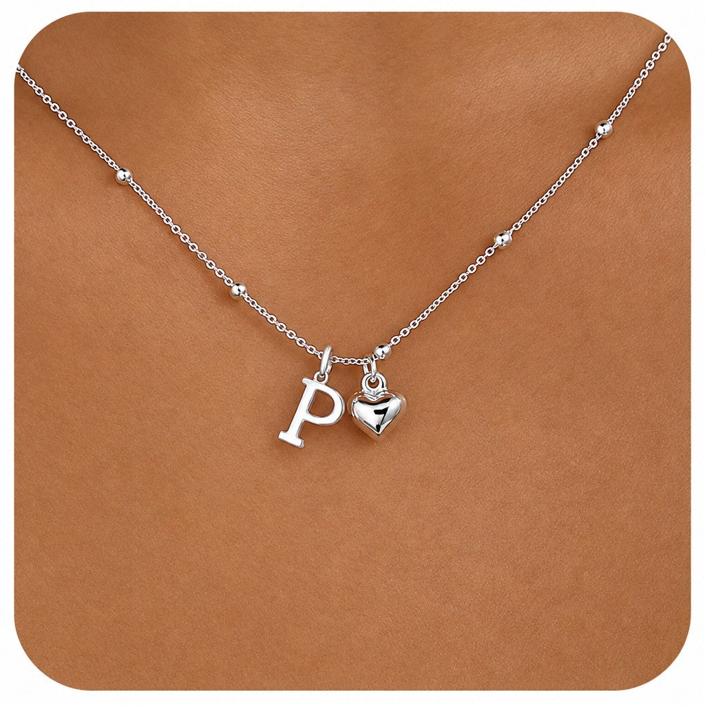 Dainty Initial Heart Pendant Necklace