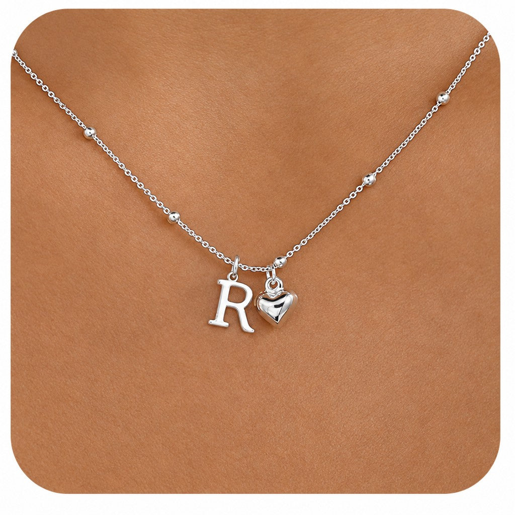 Dainty Initial Heart Pendant Necklace