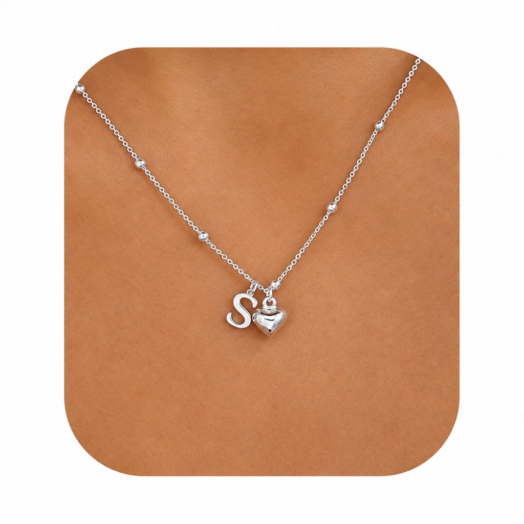 Dainty Initial Heart Pendant Necklace