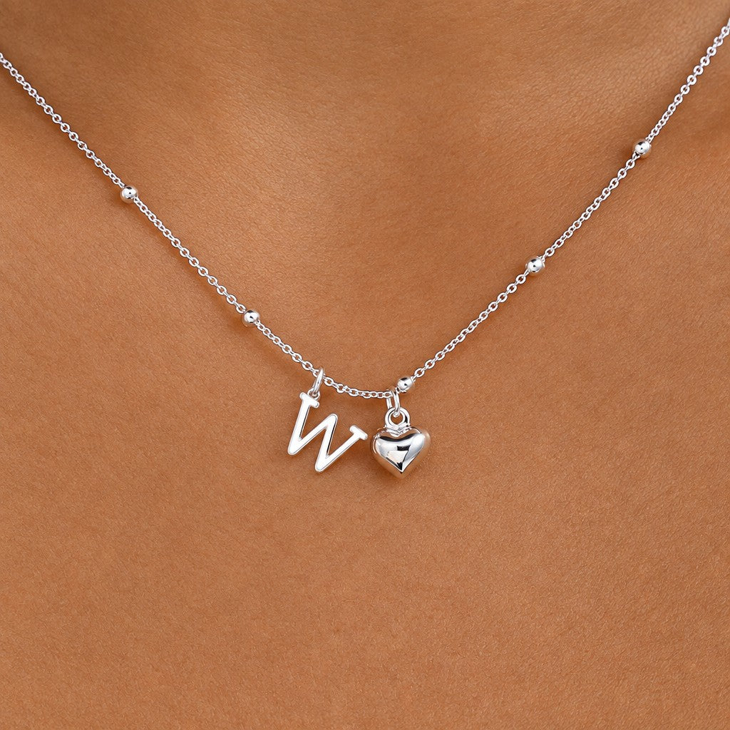 Dainty Initial Heart Pendant Necklace