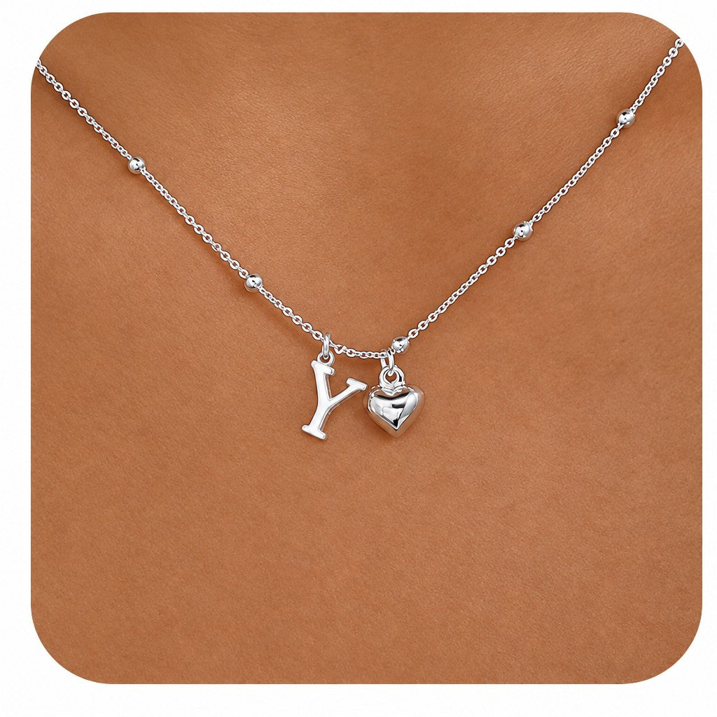 Dainty Initial Heart Pendant Necklace