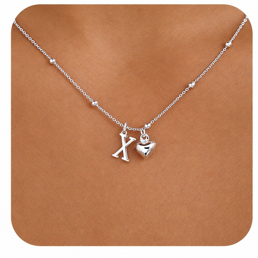 Dainty Initial Heart Pendant Necklace