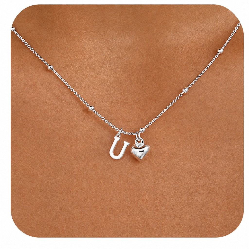 Dainty Initial Heart Pendant Necklace