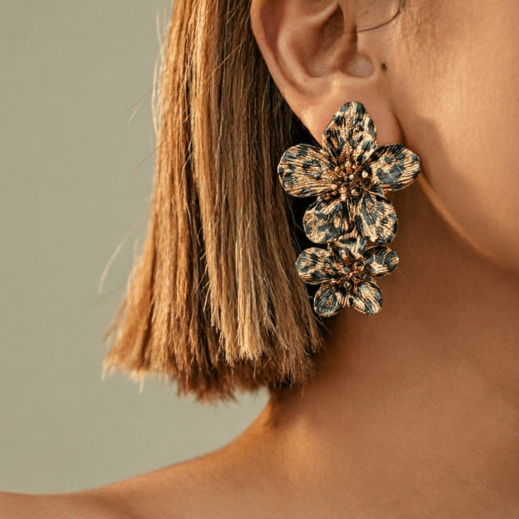 Leopard Print Floral Drop Earrings