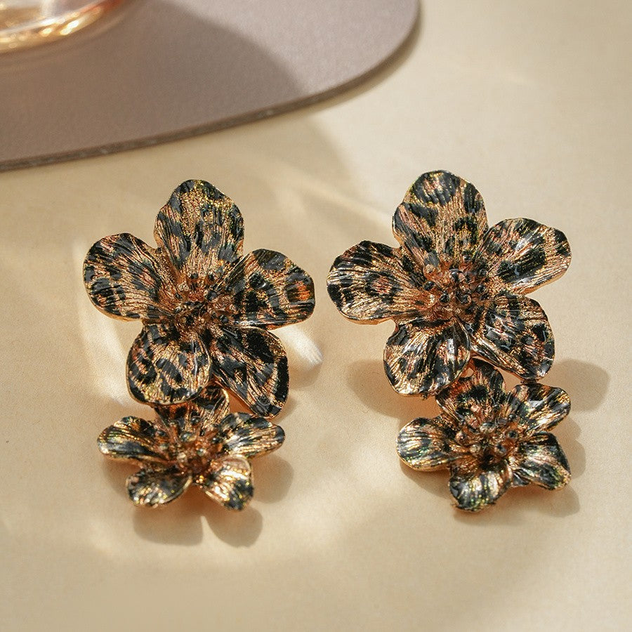 Leopard Print Floral Drop Earrings