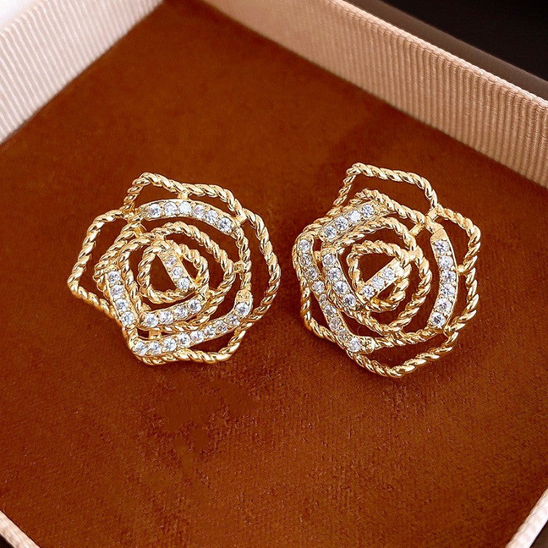 Elegant Hollow Rose Flower Stud Earrings