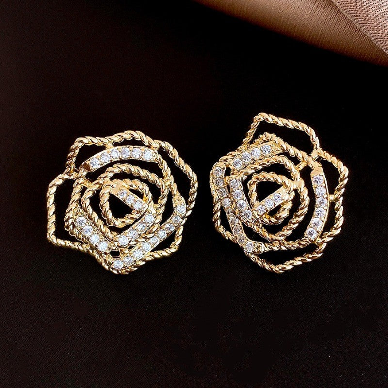 Elegant Hollow Rose Flower Stud Earrings