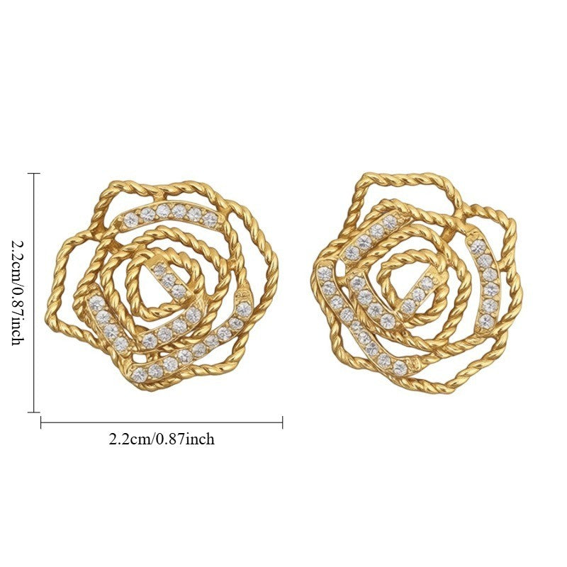 Elegant Hollow Rose Flower Stud Earrings