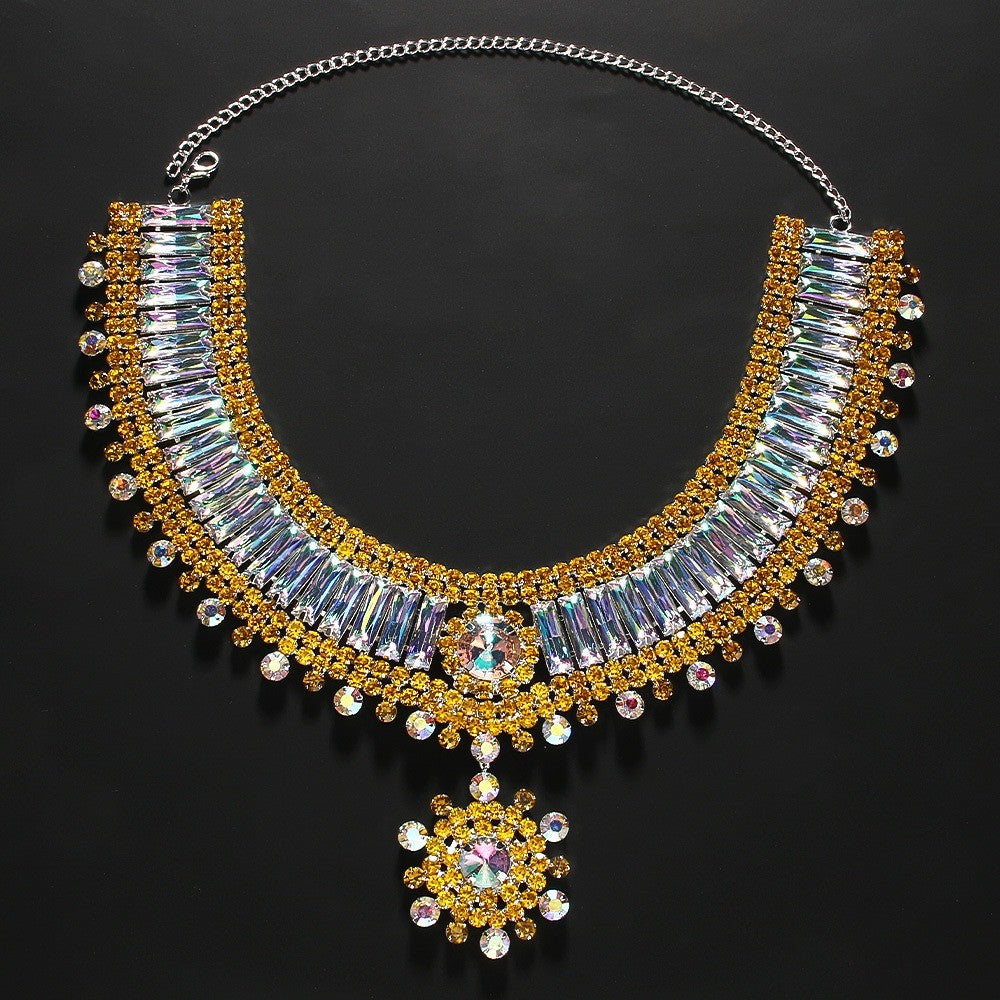 Classy Iridescent Baguette Bib Necklace