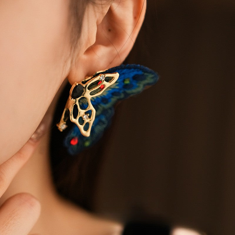 Vintage Embroidered Butterfly Earrings