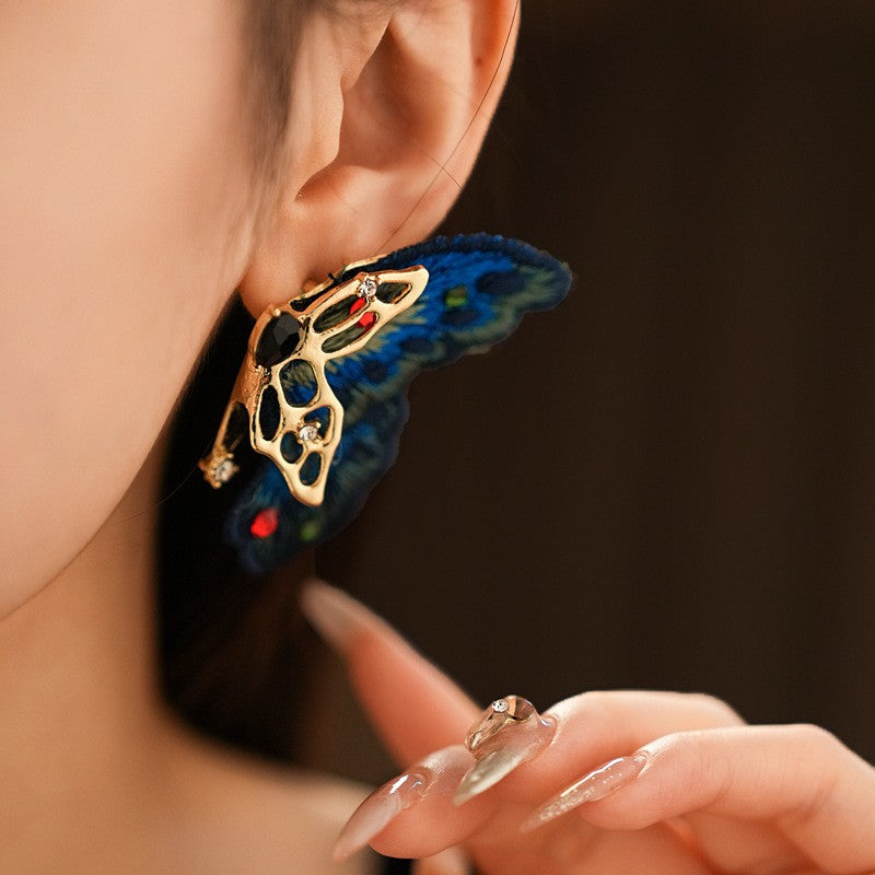 Vintage Embroidered Butterfly Earrings