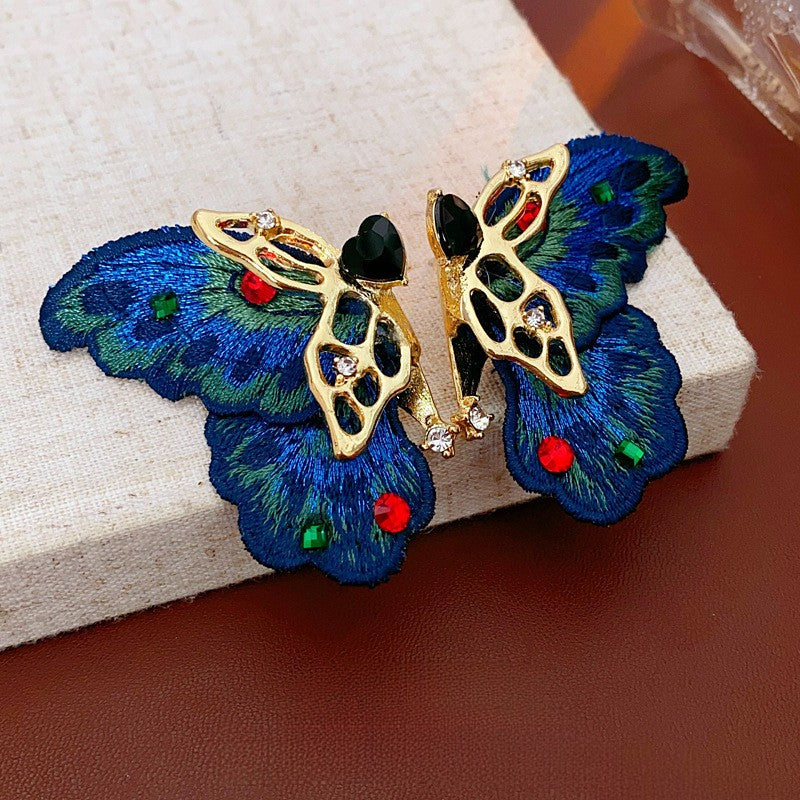 Vintage Embroidered Butterfly Earrings