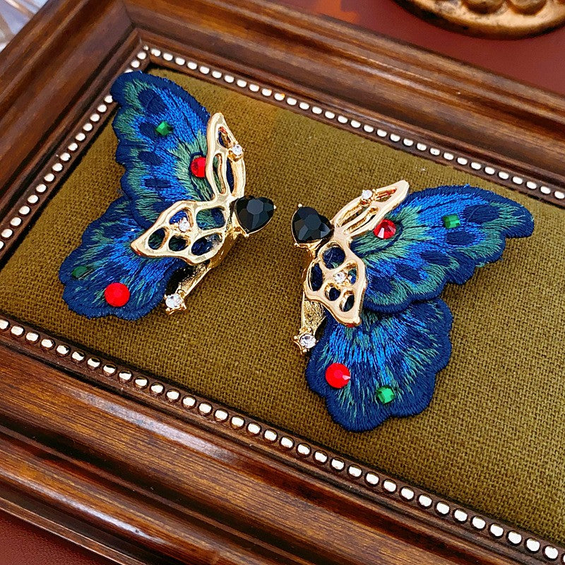 Vintage Embroidered Butterfly Earrings