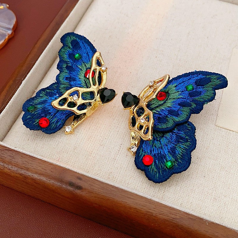 Vintage Embroidered Butterfly Earrings