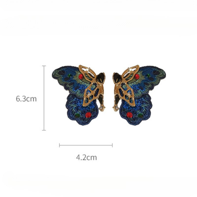 Vintage Embroidered Butterfly Earrings