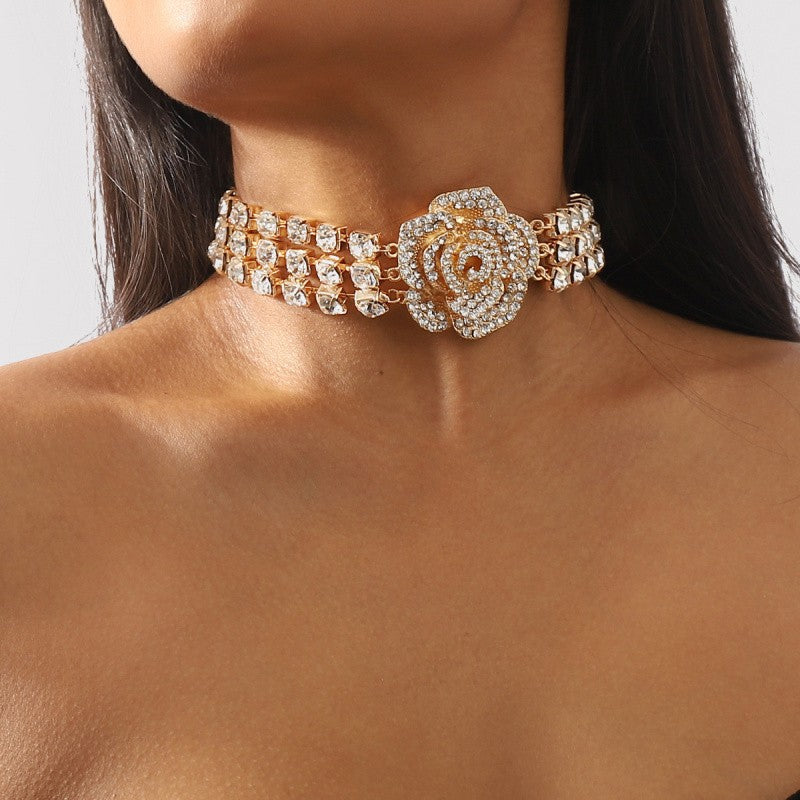 Elegant Multi-Row Rose Choker Necklace
