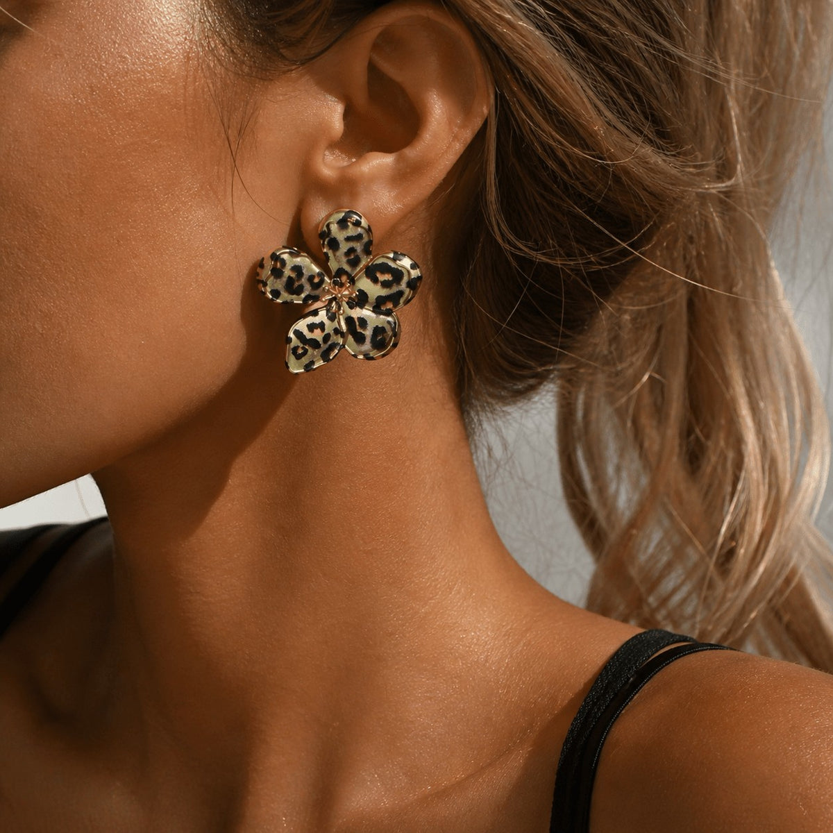 Boho Leopard Print Flower Earrings