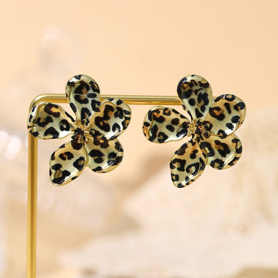 Boho Leopard Print Flower Earrings