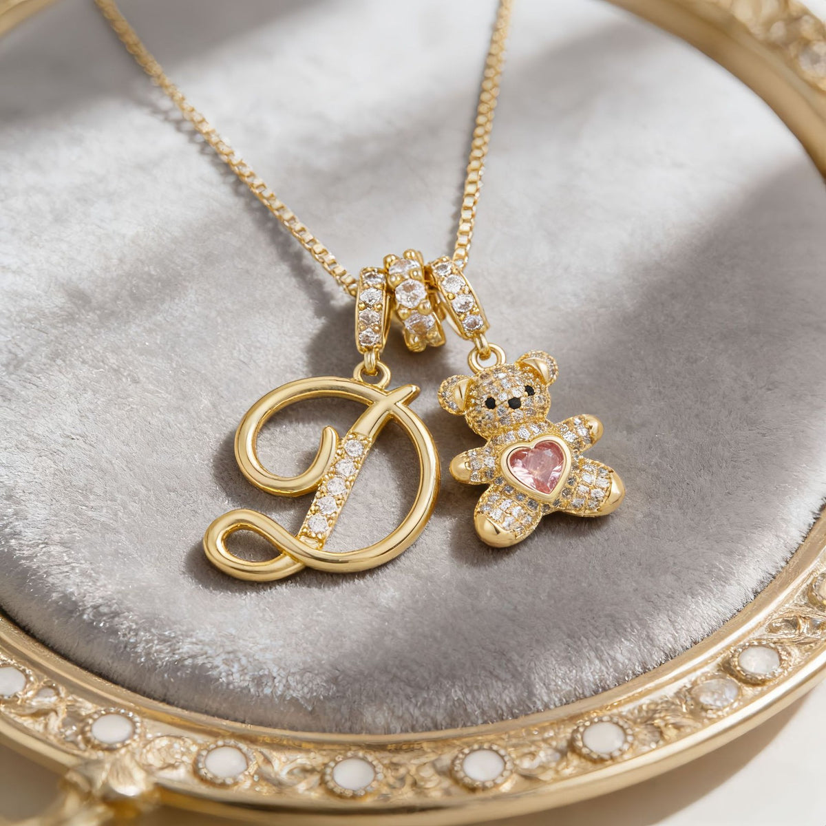 18k Elegant Bear Initial Necklace