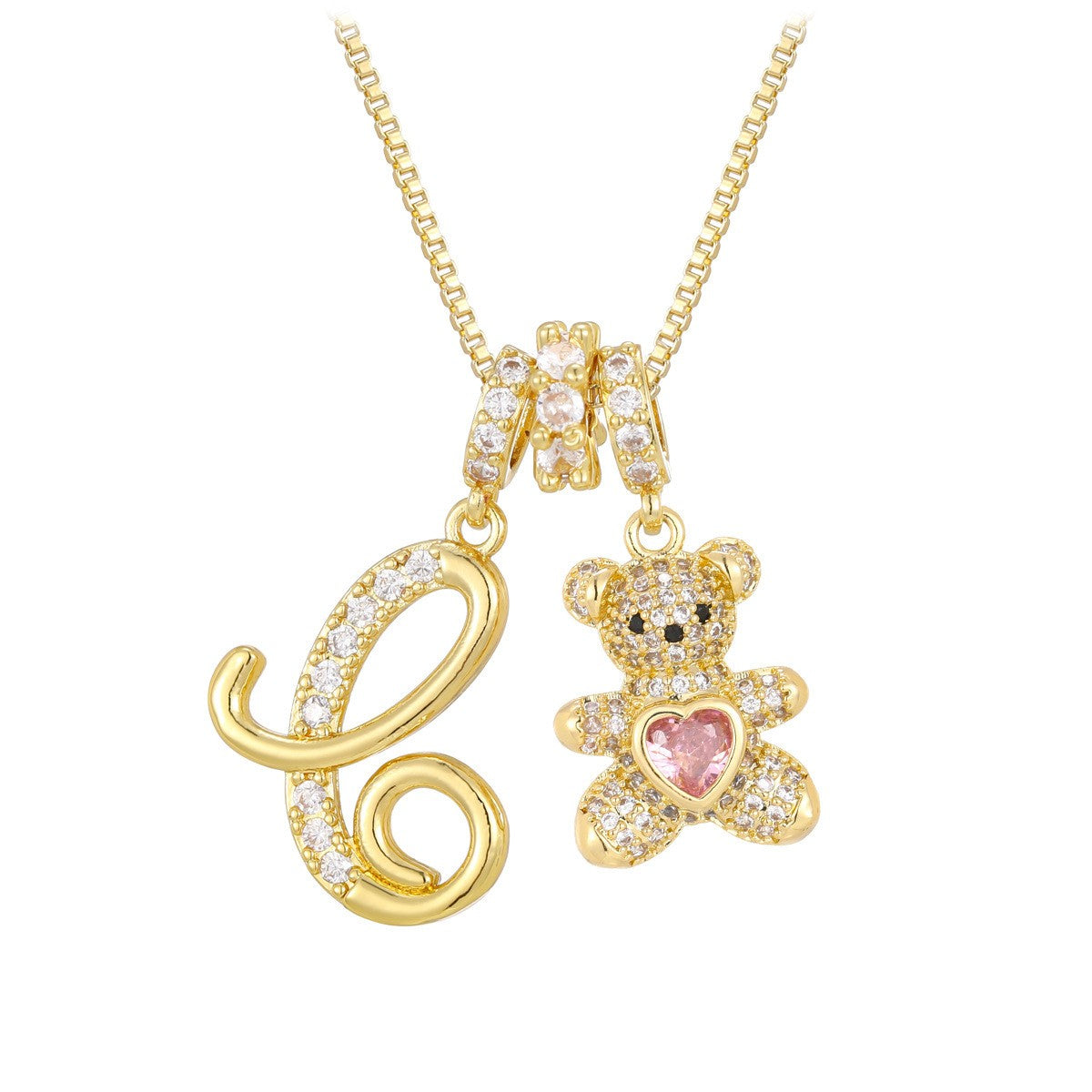 18k Elegant Bear Initial Necklace