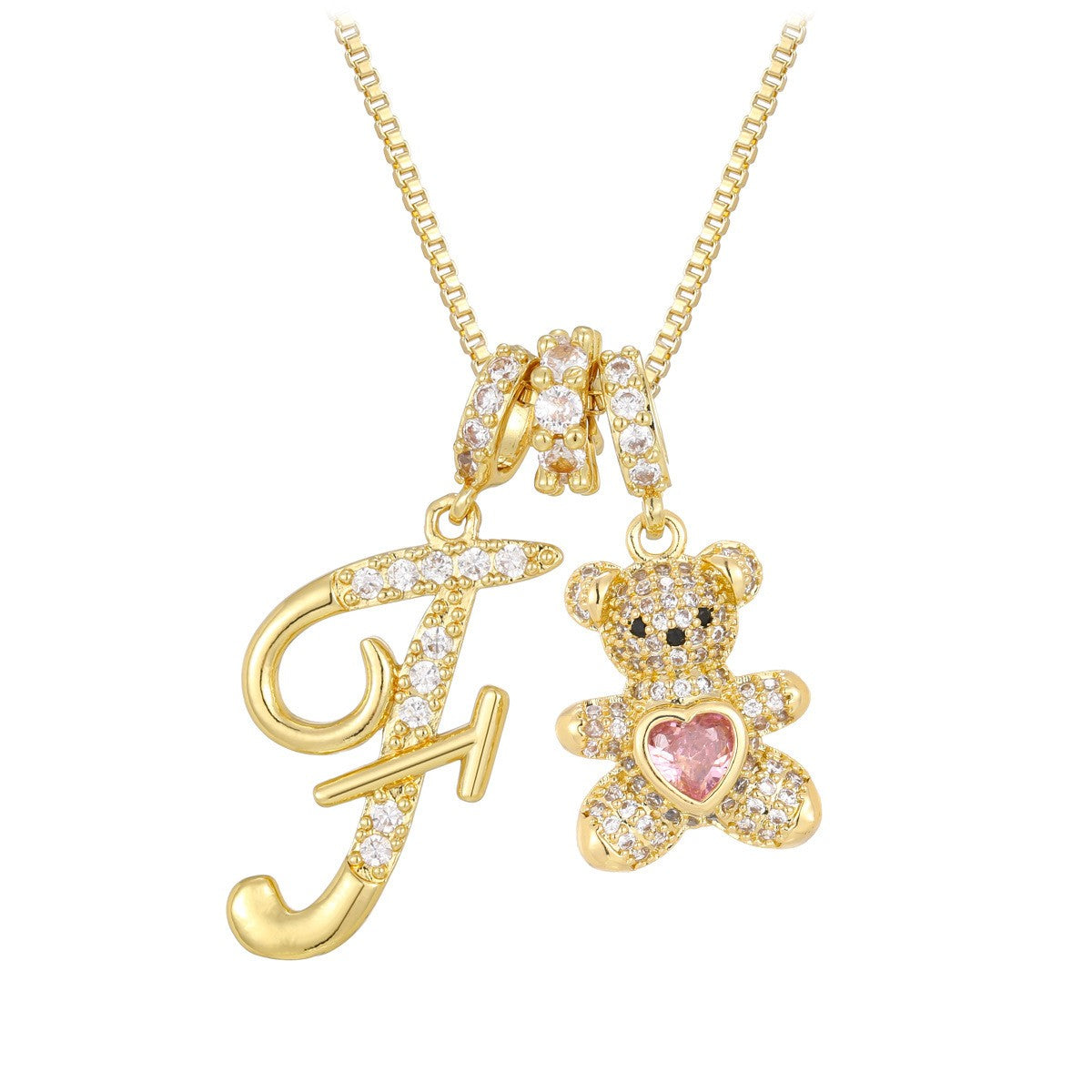 18k Elegant Bear Initial Necklace