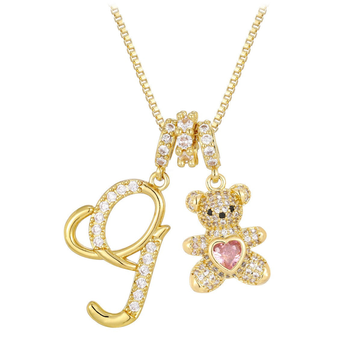 18k Elegant Bear Initial Necklace