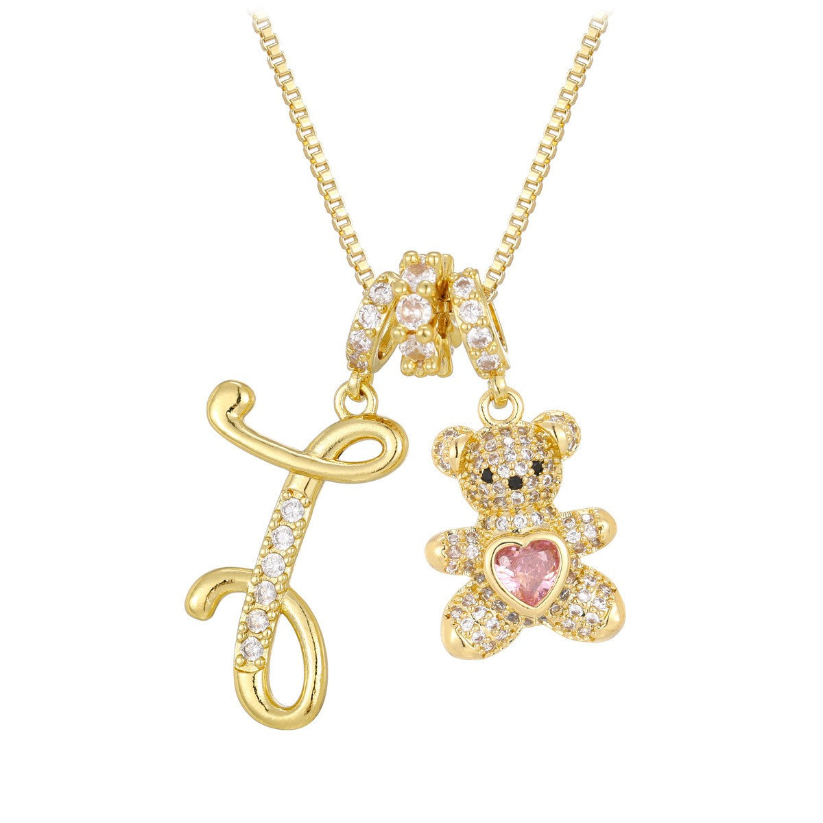 18k Elegant Bear Initial Necklace