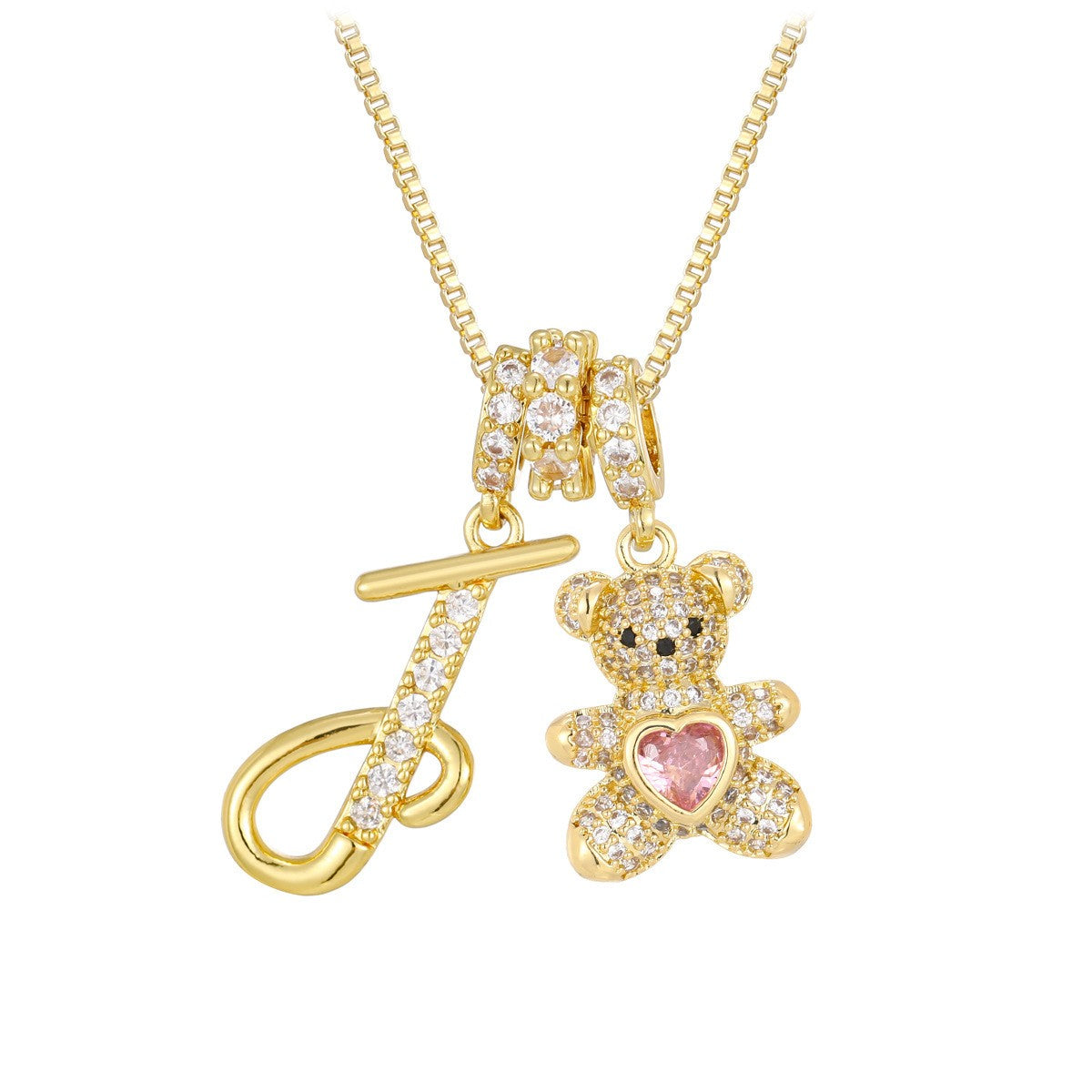 18k Elegant Bear Initial Necklace
