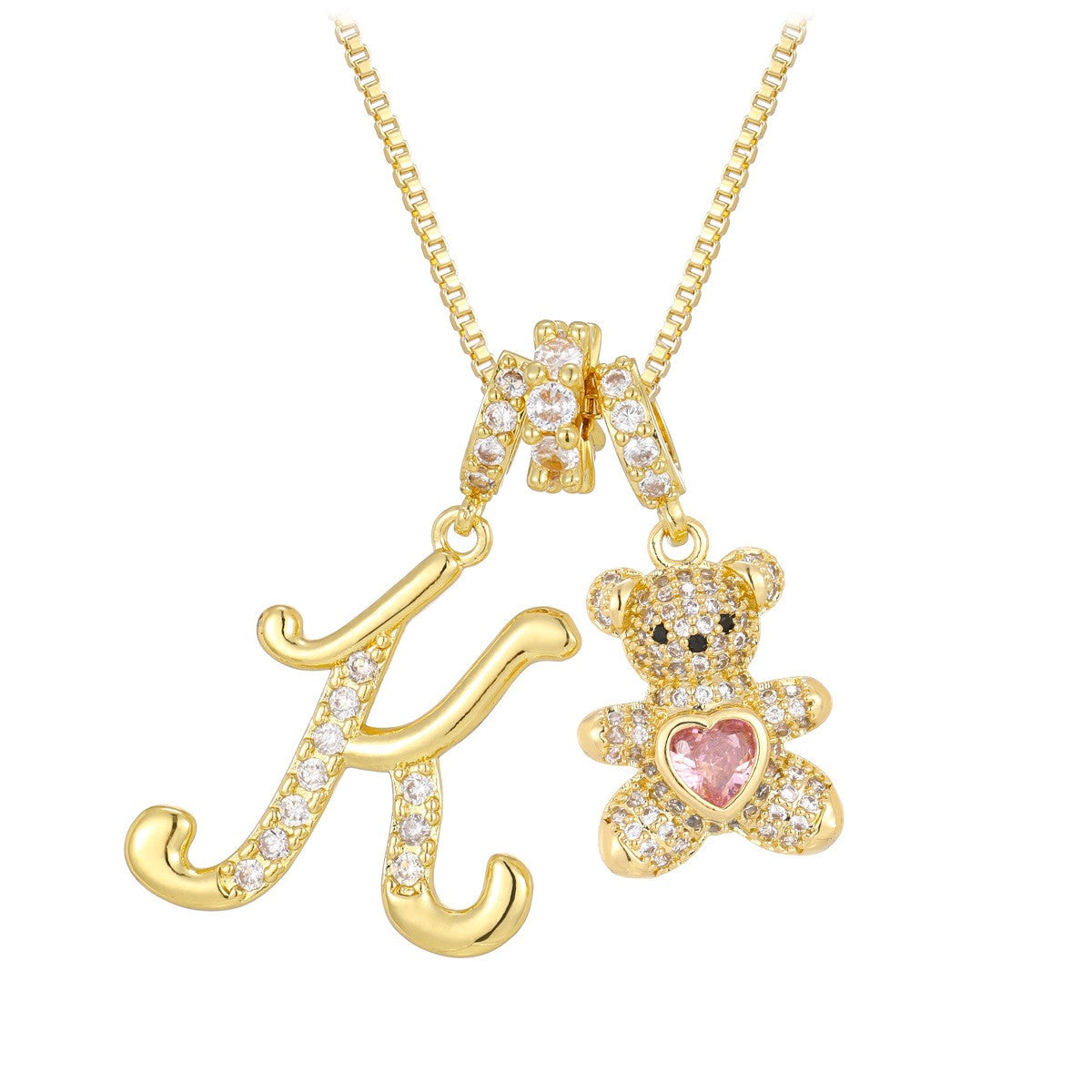 18k Elegant Bear Initial Necklace