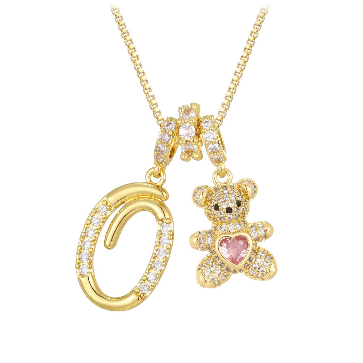 18k Elegant Bear Initial Necklace