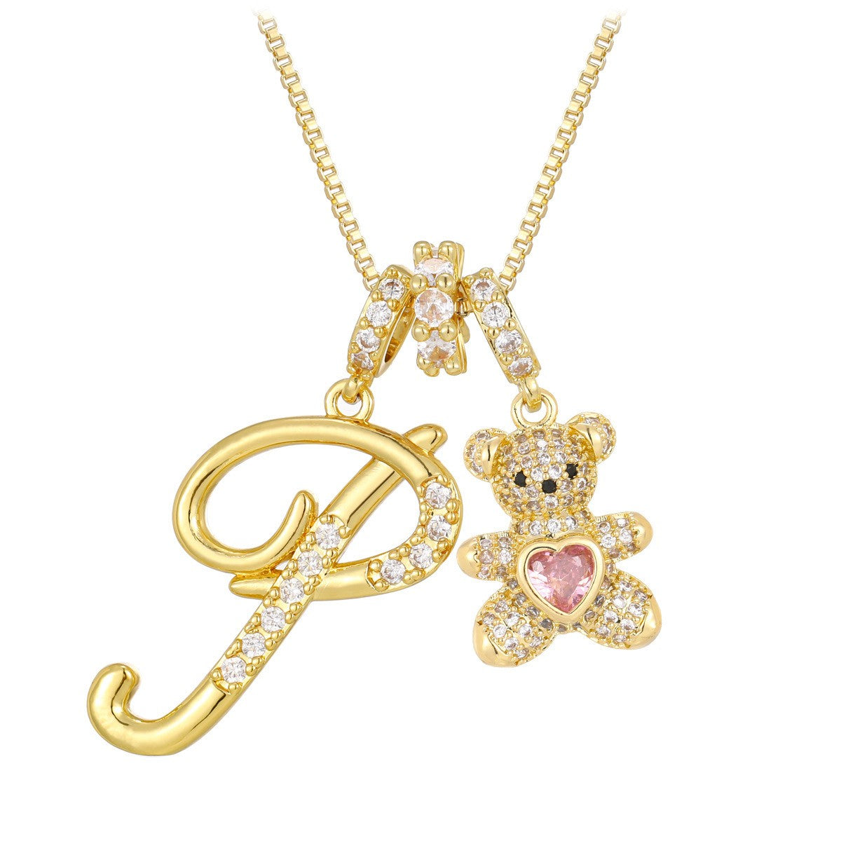 18k Elegant Bear Initial Necklace