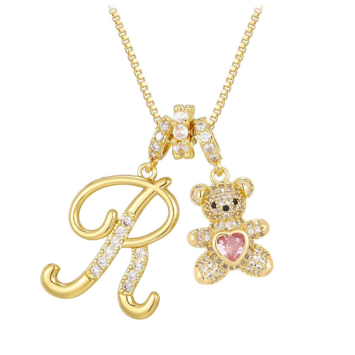 18k Elegant Bear Initial Necklace