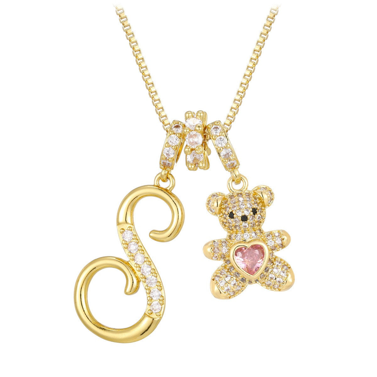 18k Elegant Bear Initial Necklace