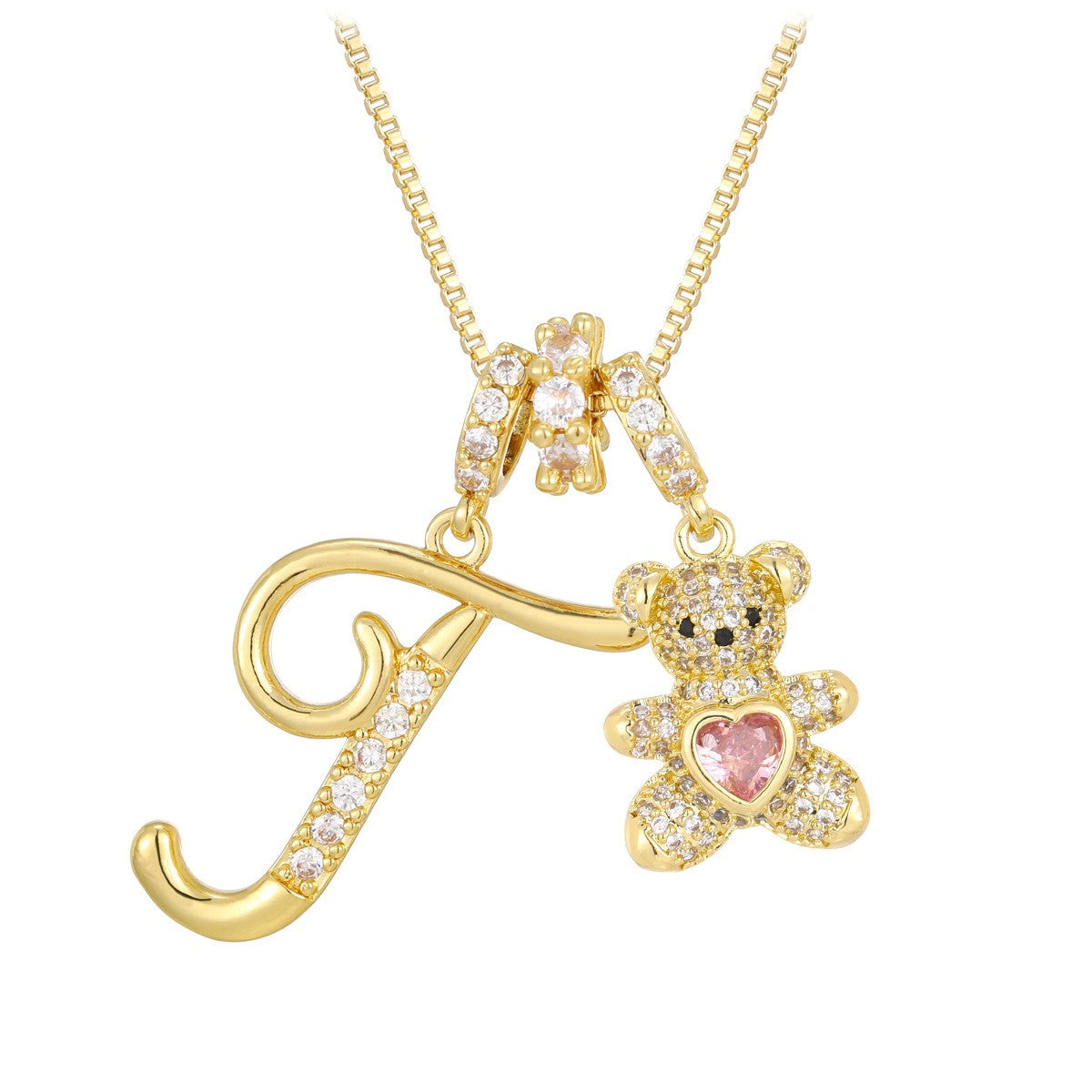 18k Elegant Bear Initial Necklace